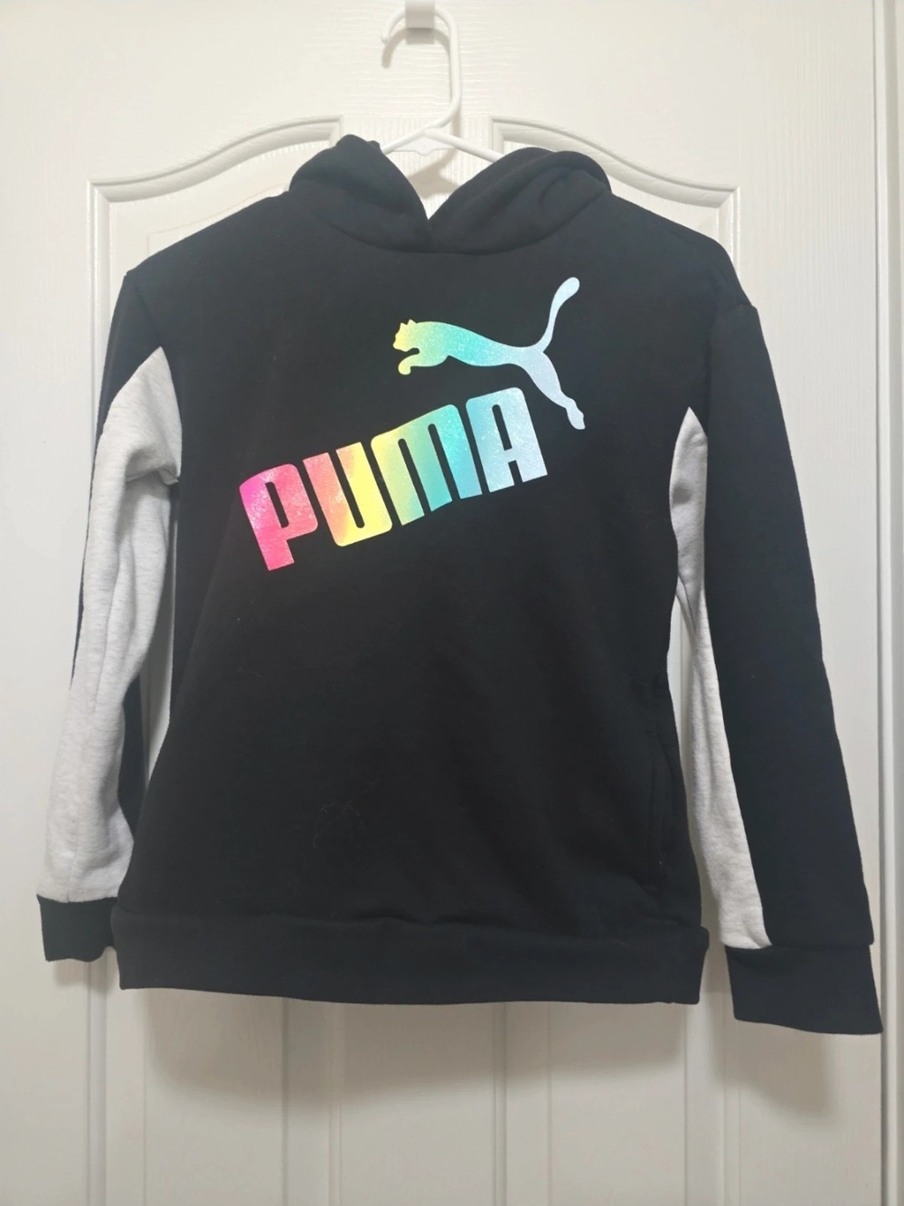 PUMA Girls' Black Hoodie with Rainbow Logo